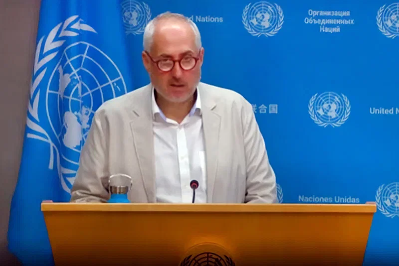 Spokesperson for the UN secretary general Stéphane Dujarric speaks during the regular press briefing by the Office of the Spokesperson for United Nations secretary general on 26 August 2024.